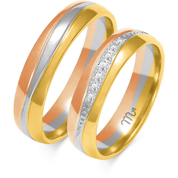 Obrączki Klasyczne z Falą i Kamieniami 5mm