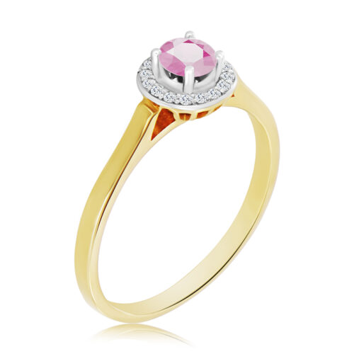 Pierścionek z Szafirem Różowym i Diamentami 0,43ct