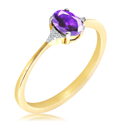 Pierścionek z Ametystem i Diamentami Natualymi 0,39ct