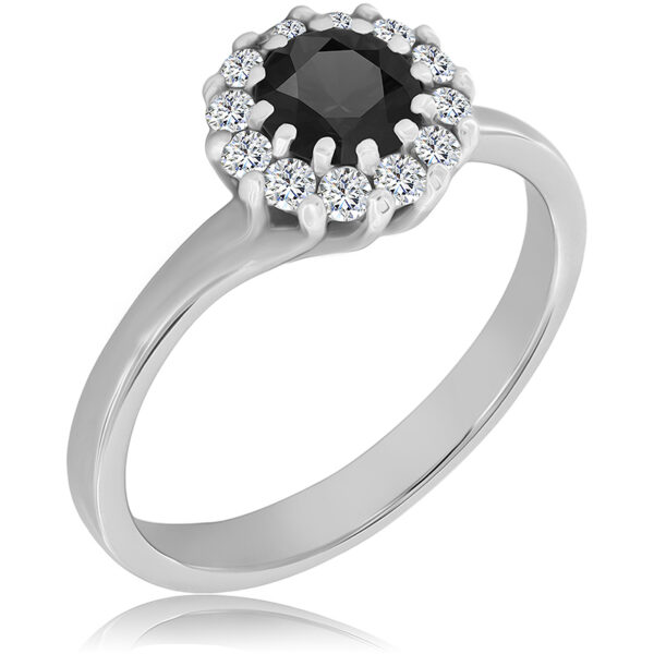 Pierścionek z Czarnym Diamentem i Diamentami Naturalnymi 0,84ct