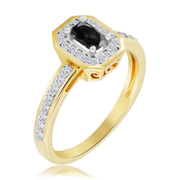 Pierścionek z Onyksem i Diamentami Naturalnymi 0,53ct