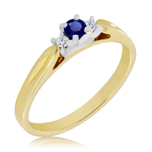 Pierścionek z Szafirem i Diamentami Naturalnymi 0,18ct