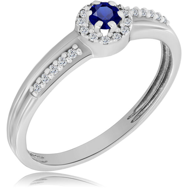 Pierścionek z Szafirem i Diamentami Naturalnymi 0,26ct