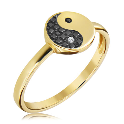 Pierścionek Ying Yang z Naturalnymi Czarnymi Diamentami 0,02ct
