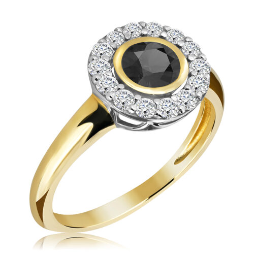 Pierścionek z Czarnym Diamentem Naturalnym i Diamentami 1,08ct