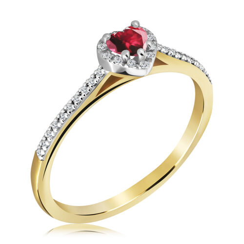 Pierścionek z Motywem Serca z Rubinem i Diamentami Naturalnymi 0,34ct