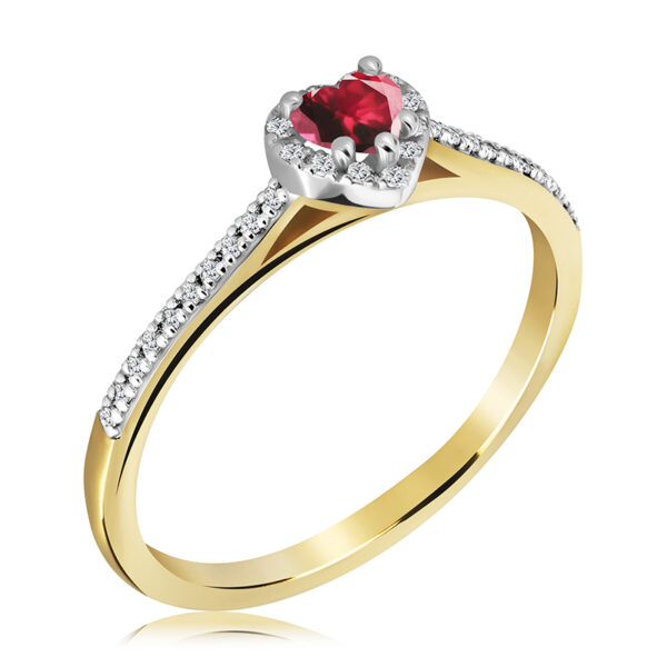Pierścionek z Motywem Serca z Rubinem i Diamentami Naturalnymi 0,34ct